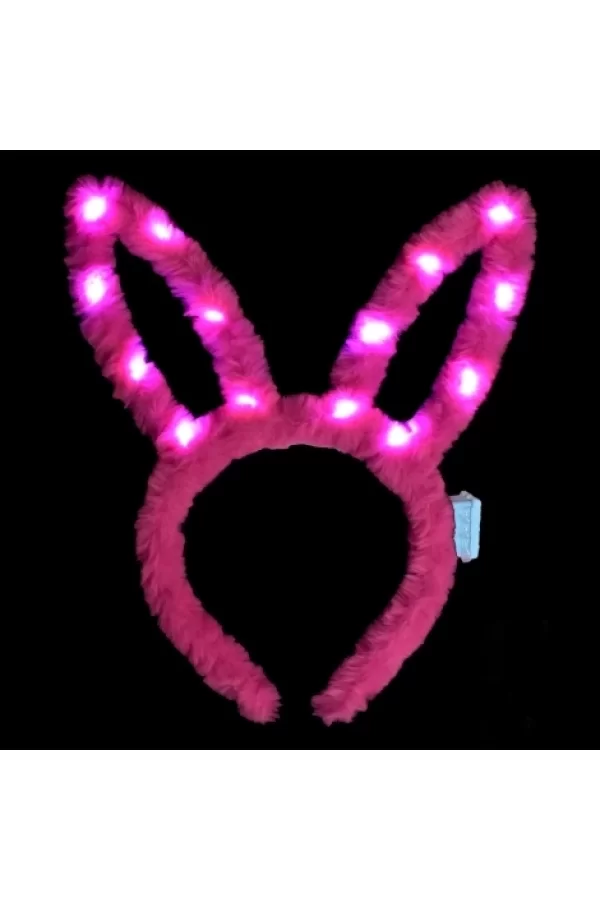 Led Işıklı Peluş Pofuduk Tavşan Kulak Tavşan Taç Şeker Pembesi 17x23 Cm
