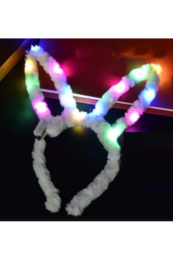 Led Işıklı Peluş Tavşan Kulak Taç Beyaz