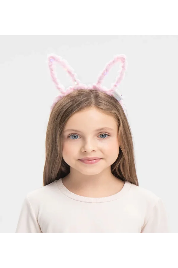 Led Işıklı Peluş Tavşan Kulak Taç Pembe