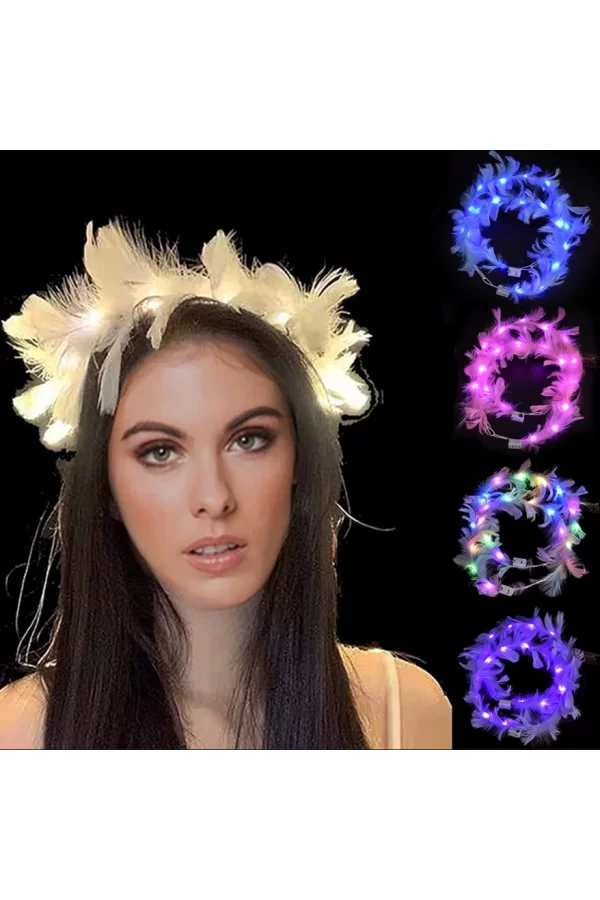 Led Işıklı RGB 3 Fonksiyonlu Otrişli Parti Tacı Beyaz Renk