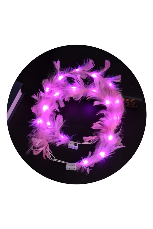 Led Işıklı RGB 3 Fonksiyonlu Otrişli Parti Tacı Pembe Renk