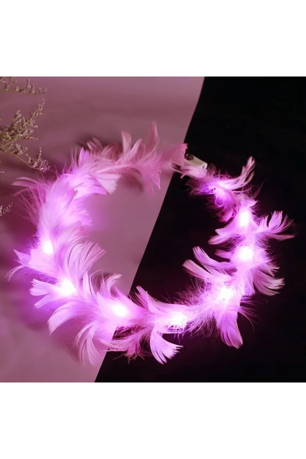 Led Işıklı RGB 3 Fonksiyonlu Otrişli Parti Tacı Pembe Renk