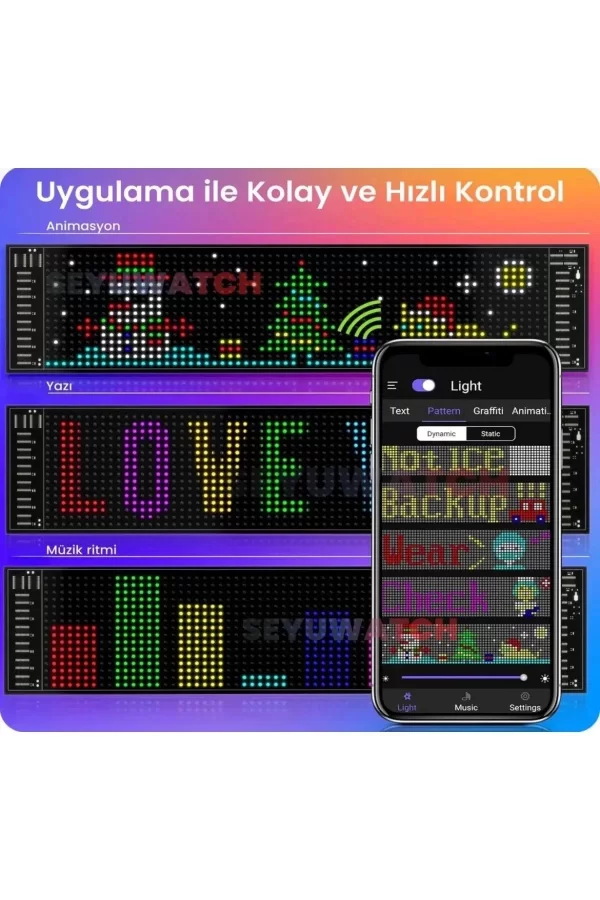 Led Panel Cama Yapışan Telefon Kontrollü Led Ekran Panel 16*64 Led Sayısı