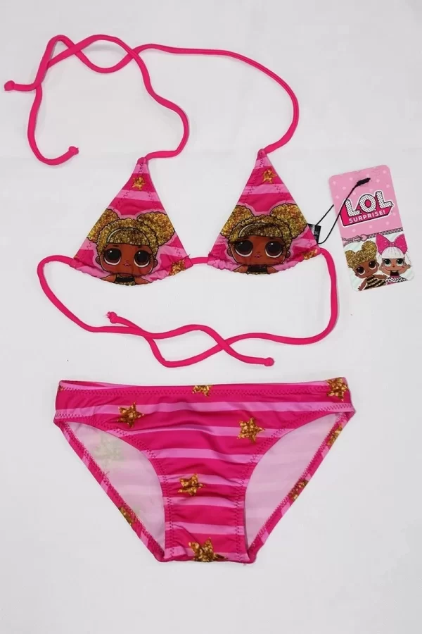 Lol Bebekli Sarı Yıldızlı Kız Çocuk Üçgen Bikini Takımı