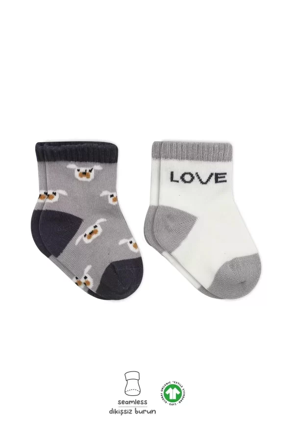 Luz&Pos Love Dog Penye Soket Çorap 2li  Gri