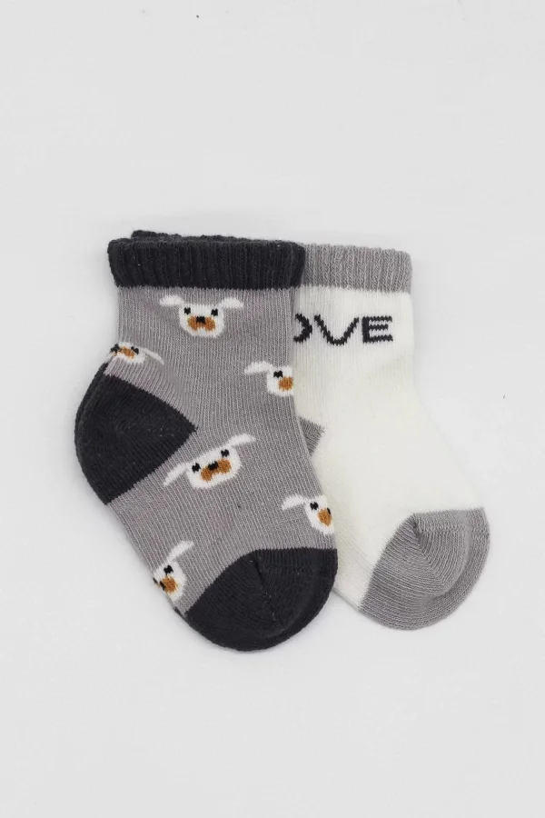 Luz&Pos Love Dog Penye Soket Çorap 2li  Gri