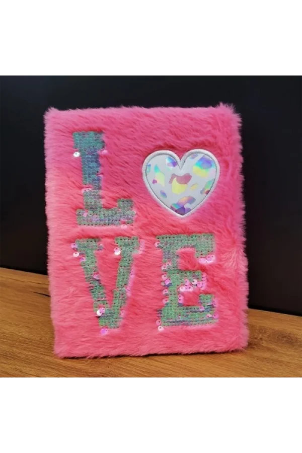 Love Tasarımlı Peluş Kapaklı Defter Hediyelik
