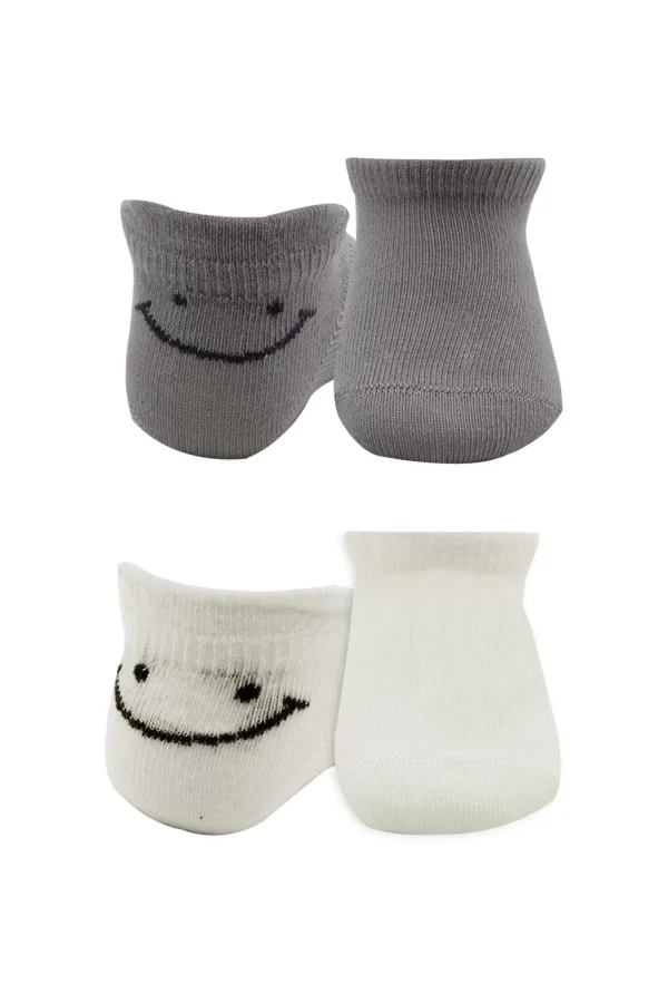 Luz&Pos 2li Sneakers Smile Penye Çorap Bs20106 Gri Ekru