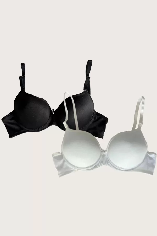 Luz&Pos Arias Closet Beyaz-siyah 2li Mikro Kumaş İçi Boş Balenli Günlük Desteksiz Sütyen