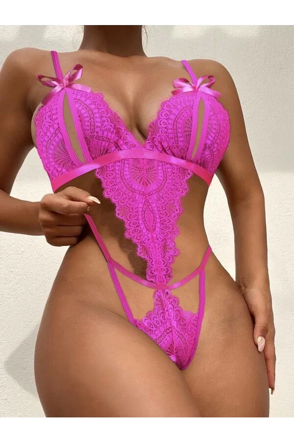 Luz&Pos Arias Closet Fiyonklu Dantelli Fuşya Fantezi Body