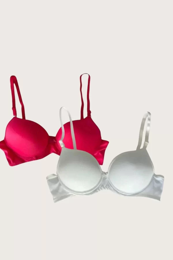 Luz&Pos Arias Closet Kırmızı-beyaz 2li Mikro Kumaş Push Up Dolgulu Balenli Günlük Destekli Sütyen
