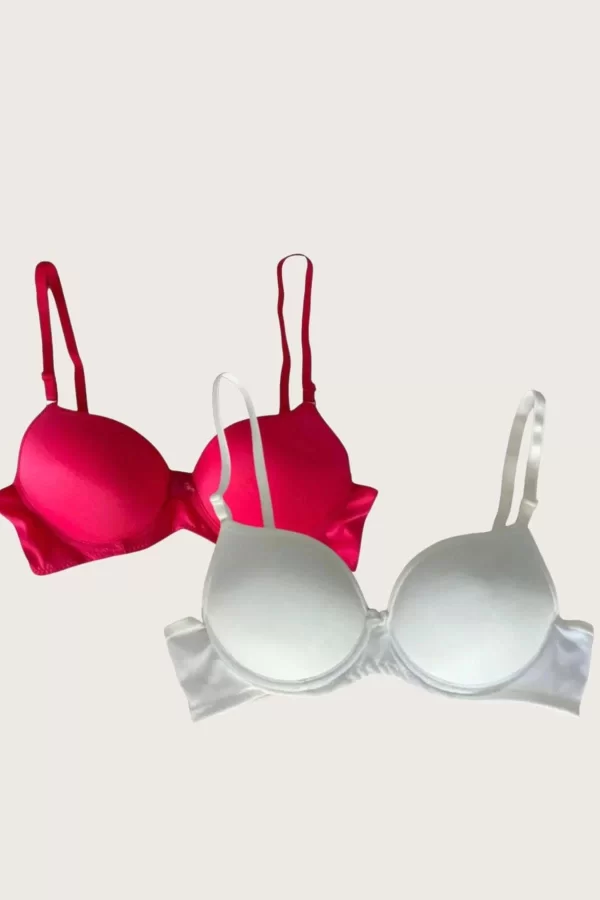 Luz&Pos Arias Closet Kırmızı-beyaz 2li Mikro Kumaş Push Up Dolgulu Balenli Günlük Destekli Sütyen