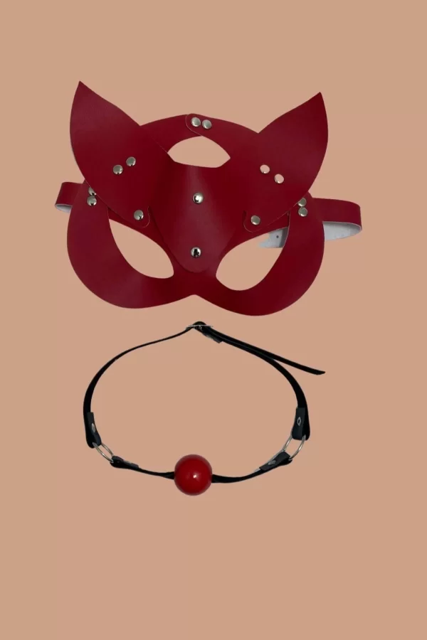 Luz&Pos Arias Closet Kırmızı Deri Maske Ve Ağız Topu Harness Aksesuar