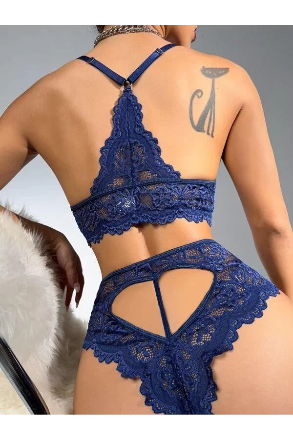 Luz&Pos Arias Closet Lacivert Dantelli Fantezi Bralet Sütyen Takımı