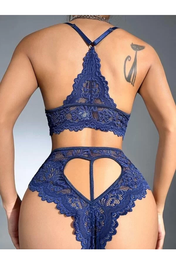 Luz&Pos Arias Closet Lacivert Dantelli Fantezi Bralet Sütyen Takımı