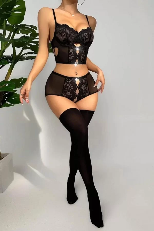 Luz&Pos Arias Closet Özel Bölgesi Açık Siyah Dantelli Fantezi Büstiyer Takım