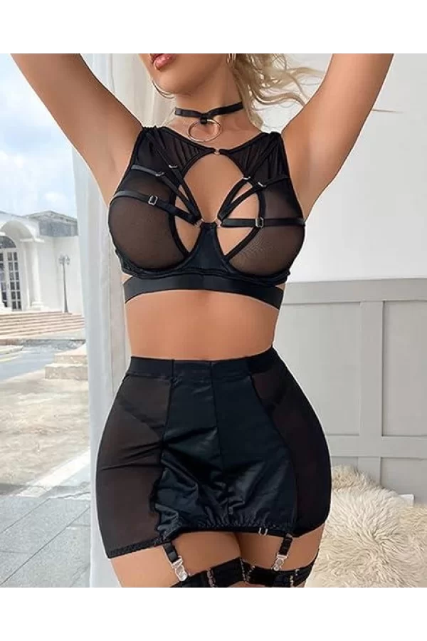 Luz&Pos Arias Closet Özel Tasarım Seksi Etekli Siyah Fantezi Jartiyer Takımı