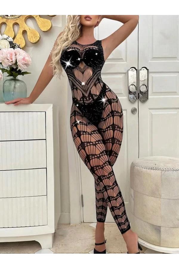Luz&Pos Arias Closet Özel Tasarım Siyah Taşlı Fantezi Vücut Çorabı
