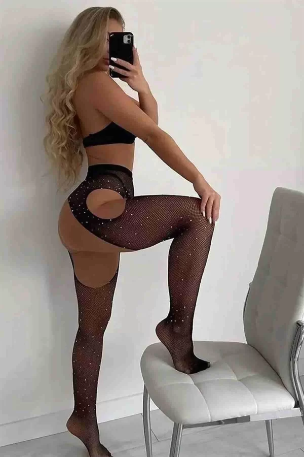 Luz&Pos Arias Closet Özel Tasarım Siyah Taşlı Fantezi Vücut Çorabı