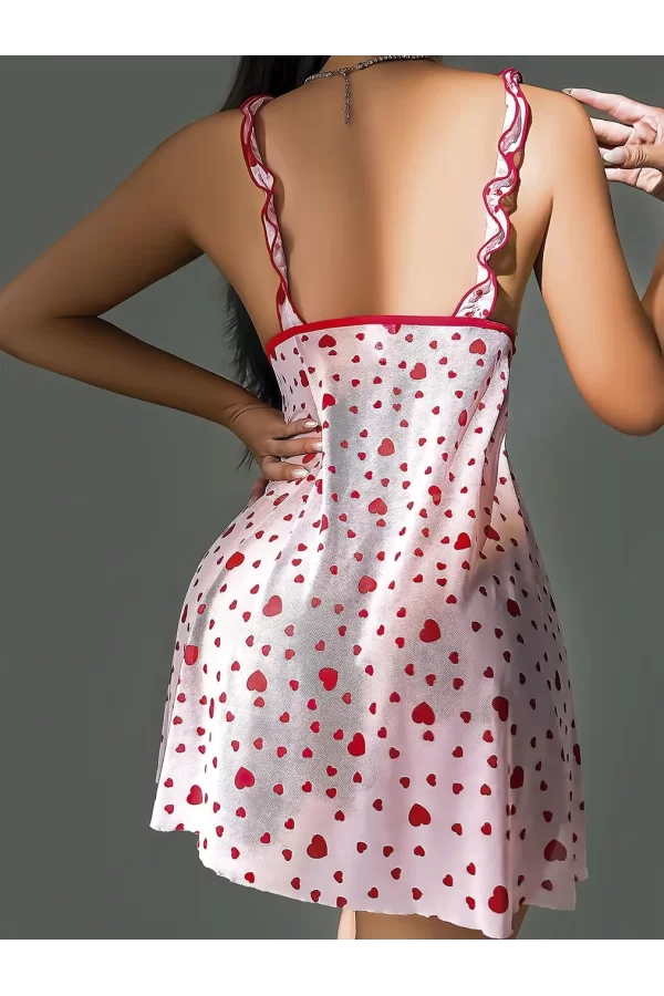 Luz&Pos Arias Closet Pembe Kırmızı Kalp Desenli Gecelik