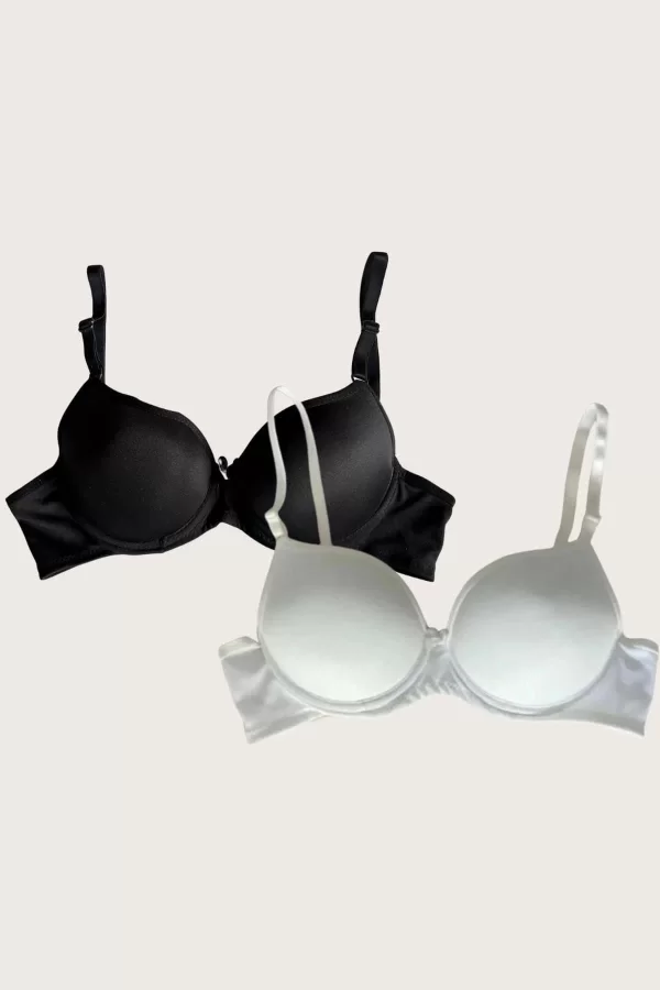 Luz&Pos Arias Closet Siyah-beyaz 2li Mikro Kumaş Push Up Dolgulu Balenli Günlük Destekli Sütyen