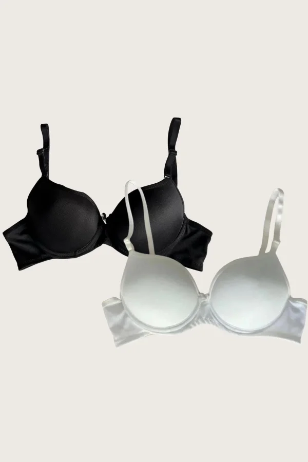 Luz&Pos Arias Closet Siyah-beyaz 2li Mikro Kumaş Push Up Dolgulu Balenli Günlük Destekli Sütyen