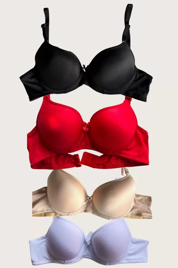 Luz&Pos Arias Closet Siyah-beyaz-kırmızı-ten 4lü İçi Boş Micro Balenli Günlük Tek Desteksiz Sütyen