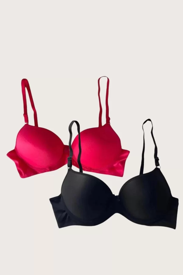 Luz&Pos Arias Closet Siyah-kırmızı 2li Mikro Kumaş Push Up Dolgulu Balenli Günlük Destekli Sütyen