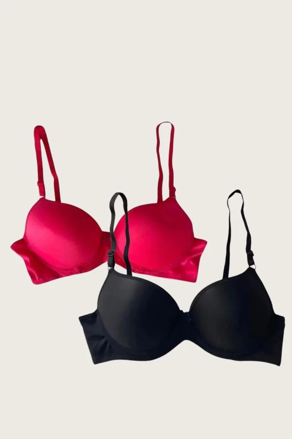 Luz&Pos Arias Closet Siyah-kırmızı 2li Mikro Kumaş Push Up Dolgulu Balenli Günlük Destekli Sütyen