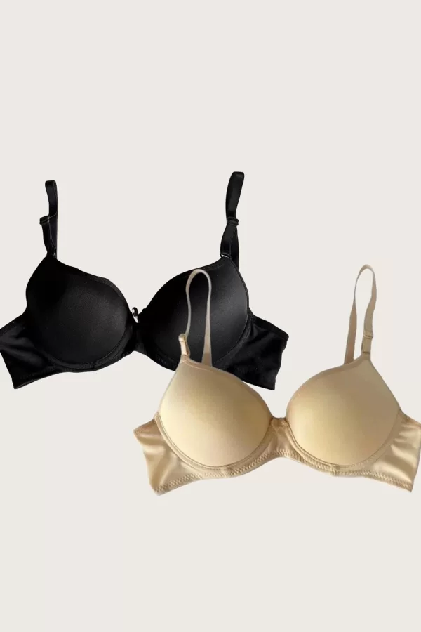 Luz&Pos Arias Closet Siyah-ten 2li Mikro Kumaş Push Up Dolgulu Balenli Günlük Destekli Sütyen