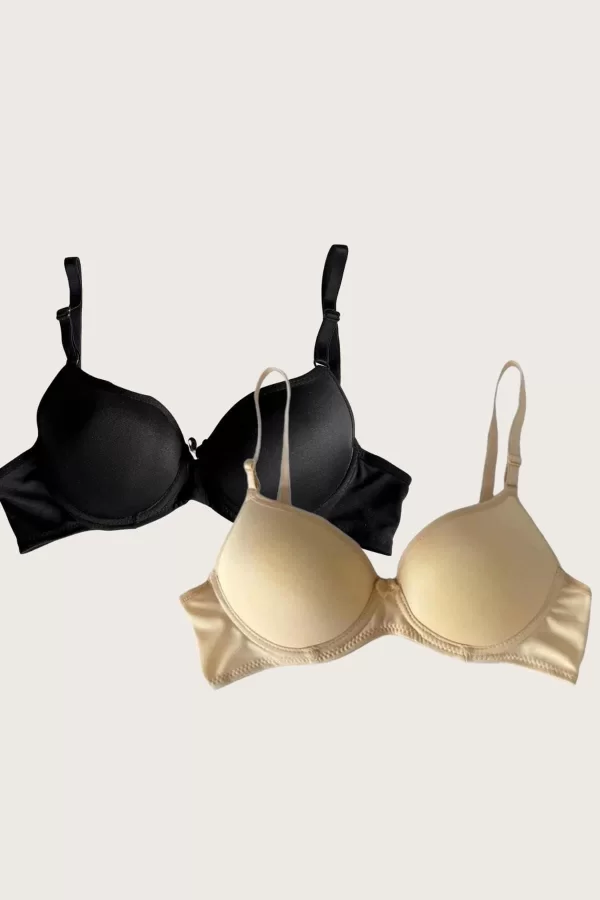 Luz&Pos Arias Closet Siyah-ten 2li Mikro Kumaş Push Up Dolgulu Balenli Günlük Destekli Sütyen