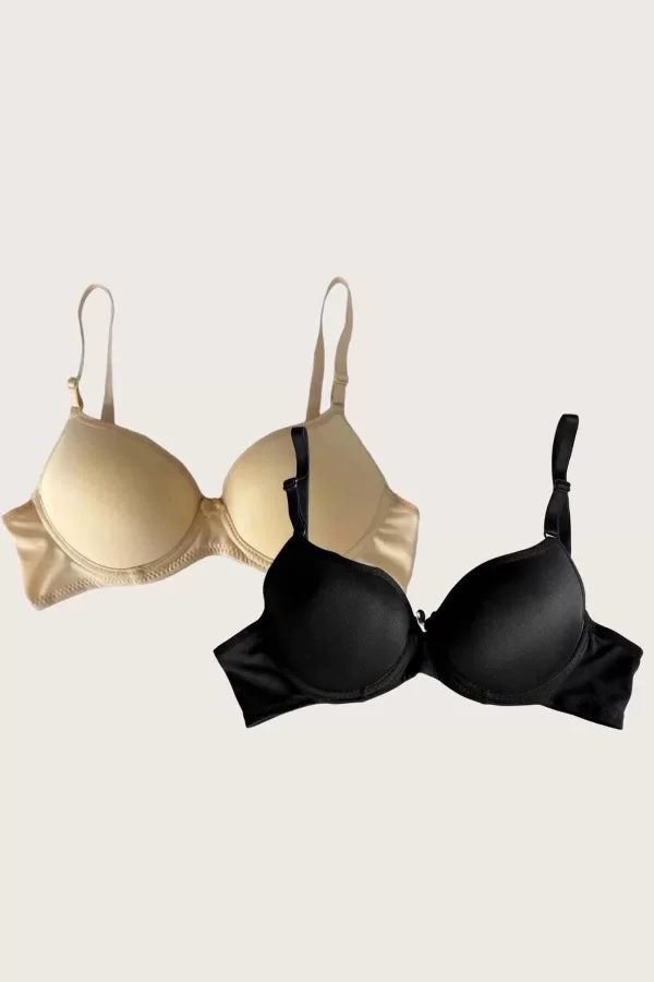 Luz&Pos Arias Closet Siyah-ten 2li Mikro Kumaş Push Up Dolgulu Balenli Günlük Destekli Sütyen