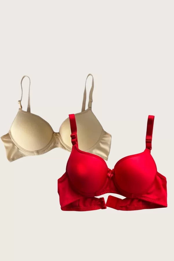 Luz&Pos Arias Closet Ten-kırmızı 2li Mikro Kumaş Push Up Dolgulu Balenli Günlük Destekli Sütyen