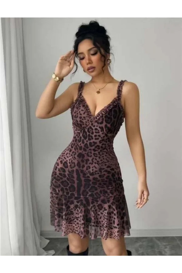 Luz&Pos Arias Closet Timsah Desenli Askılı Mini Club Elbisesi