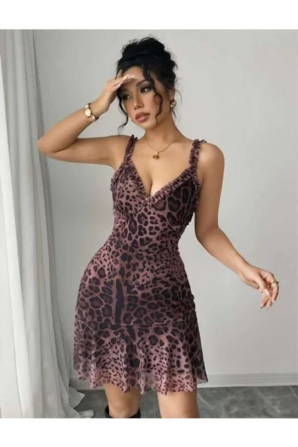 Luz&Pos Arias Closet Timsah Desenli Askılı Mini Club Elbisesi