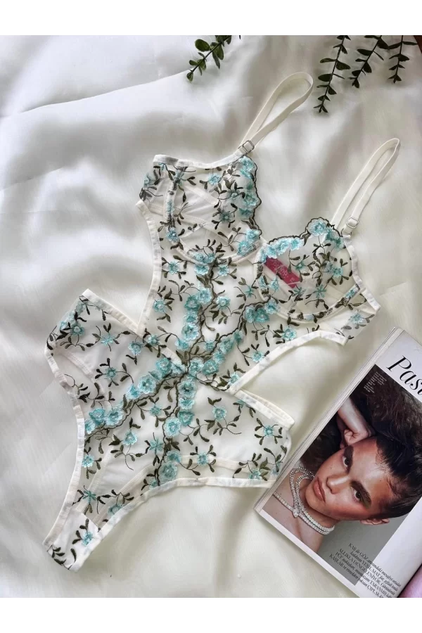 Luz&Pos Arias Closet Yeşil Çiçek Büyük Desenli Bodysuit