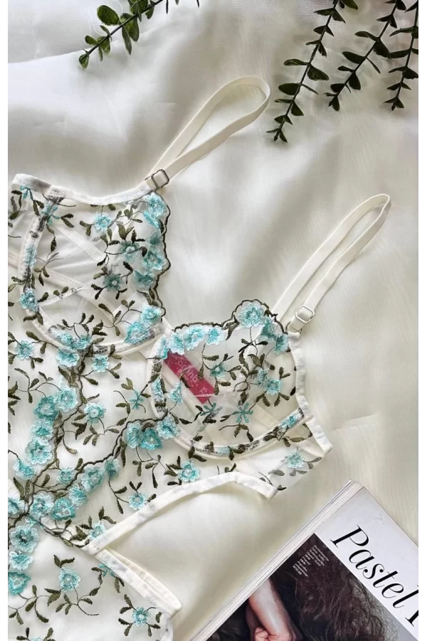 Luz&Pos Arias Closet Yeşil Çiçek Büyük Desenli Bodysuit