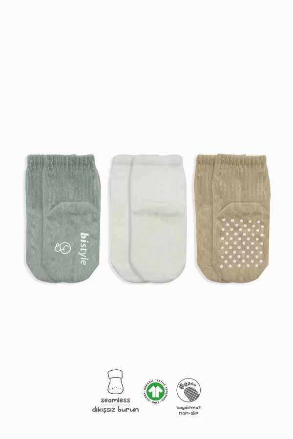 Luz&Pos Basic Kaymaz Penye Soket Çorap 3lü Bs10107 Nil Ekru Bej