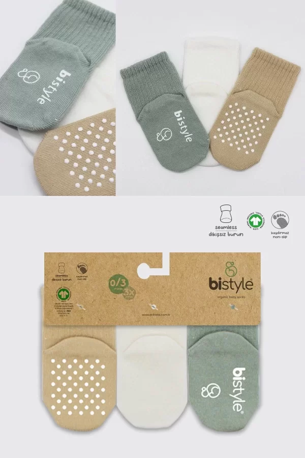 Luz&Pos Basic Kaymaz Penye Soket Çorap 3lü Bs10107 Nil Ekru Bej