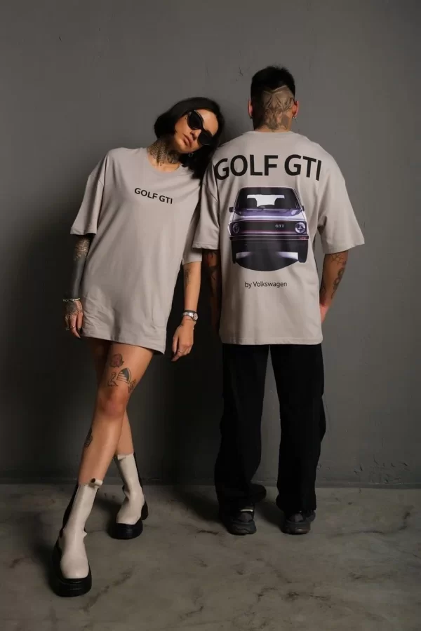 Luz&Pos Erkek Sırt Golf Baskılı Oversize T-shirt - Gri