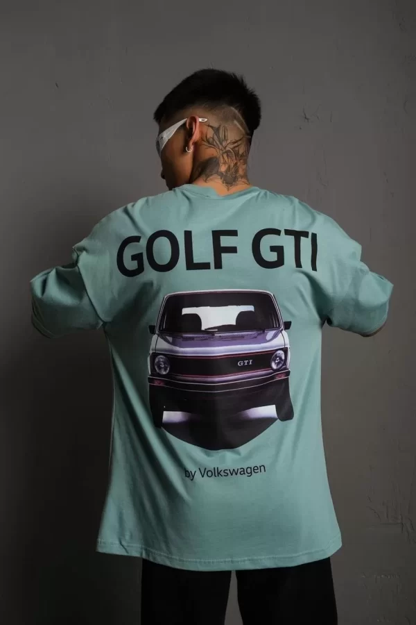 Luz&Pos Erkek Sırt Golf Gtı Baskılı Oversize T-shirt - Mint Yeşili