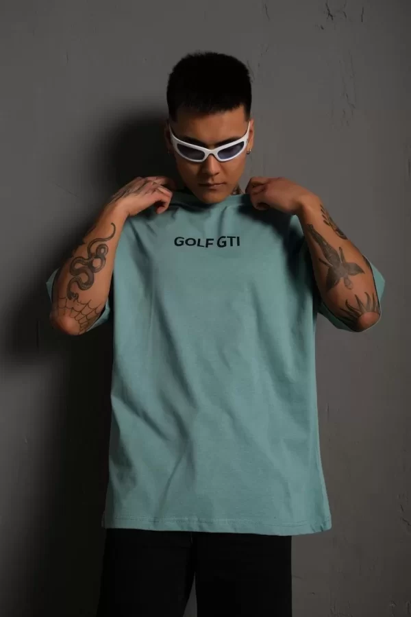 Luz&Pos Erkek Sırt Golf Gtı Baskılı Oversize T-shirt - Mint Yeşili