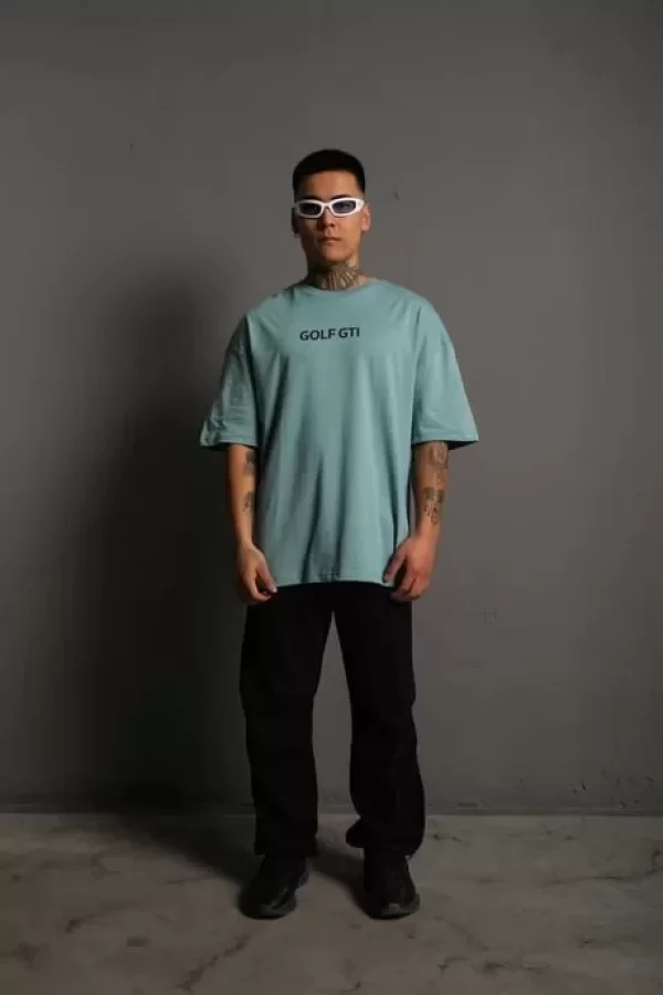 Luz&Pos Erkek Sırt Golf Gtı Baskılı Oversize T-shirt - Mint Yeşili