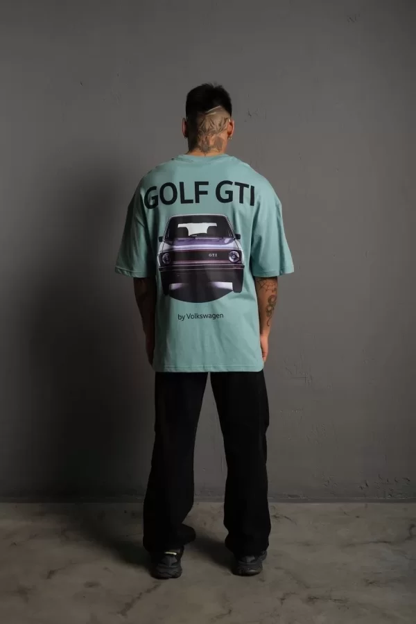 Luz&Pos Erkek Sırt Golf Gtı Baskılı Oversize T-shirt - Mint Yeşili