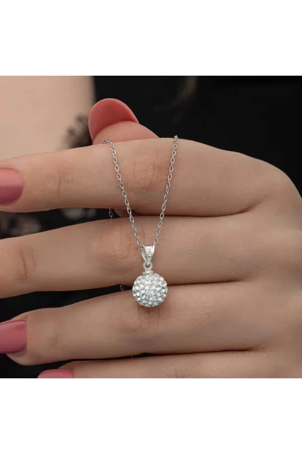 Luz&Pos Gümüş Beyaz Kristal Taşlı Kadın Kolye