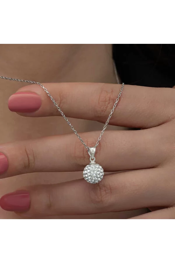 Luz&Pos Gümüş Beyaz Kristal Taşlı Kadın Kolye