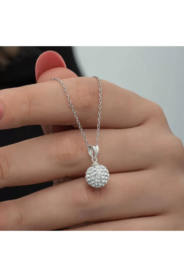 Luz&Pos Gümüş Beyaz Kristal Taşlı Kadın Kolye