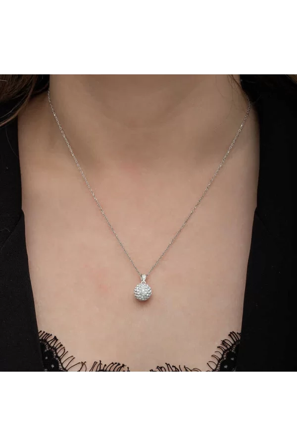 Luz&Pos Gümüş Beyaz Kristal Taşlı Kadın Kolye