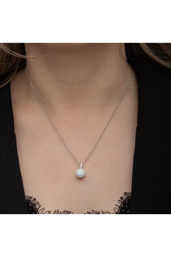 Luz&Pos Gümüş Beyaz Kristal Taşlı Kadın Kolye