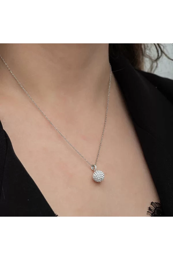 Luz&Pos Gümüş Beyaz Kristal Taşlı Kadın Kolye